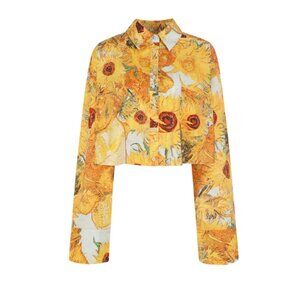 Selkie Sunflower Print Button Down Shirt - Yellow